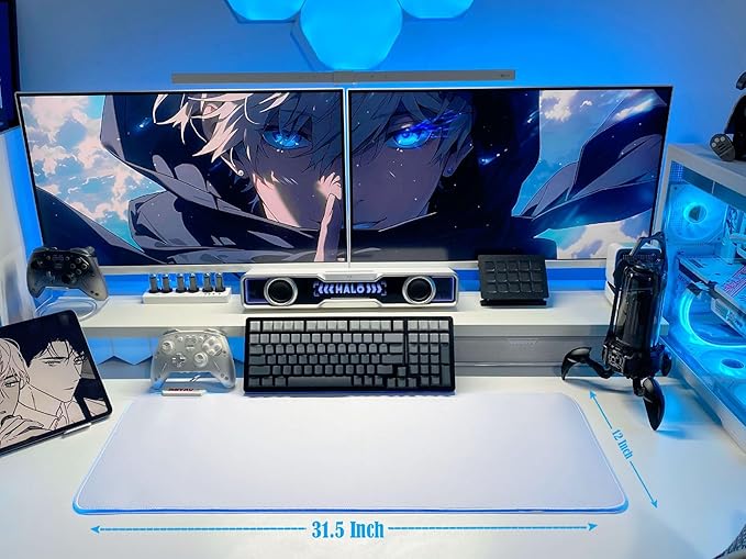 JMIYAV White Gaming Mouse Pad RGB Mousepad Non-Slip Rubber Base Extra Large Cool XL XXL Computer Desk Pad Gaming Accessories LED Light Up Extended Big Mouse Pad for Gamer White 31.5x12in Uw3-10