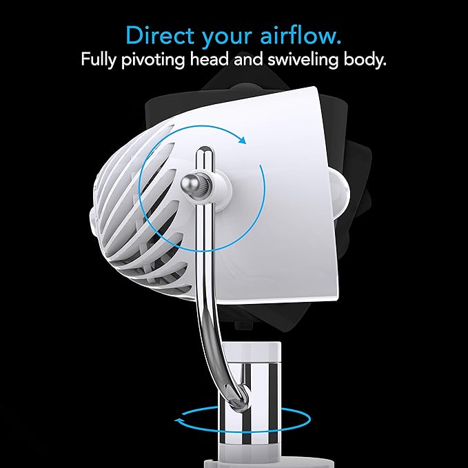 Vornado Pivot Clip Personal Air Circulator, 3-Speed, Portable Desk Fan with Multi-Surface Clip, 360-Degree Adjustable Axis, 9 in Tall, 4 in Diameter, Whisper Quiet, Ice White