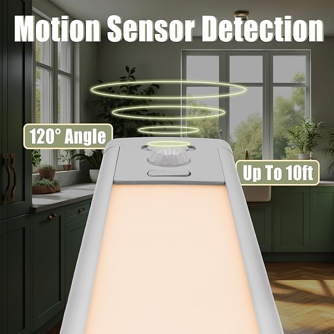 Grip 2 pc Rechargeable Under Cabinet Wireless LED Lights - Motion Sensor - Magnetic - Five Level Brightness Adjustments - Cabinets, Hallways, Stairways, Closets, Bathrooms (Warm)
