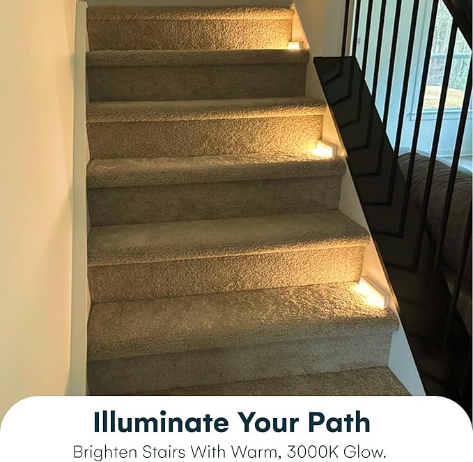 Brilliant Evolution Wireless LED Stair Lights with Motion Sensor - 3-Pack Battery Operated Night Light for Indoor Stairs, Hallways, and Closets - Stick On Motion Lights - 3000K Warm White - 7x2-Inch