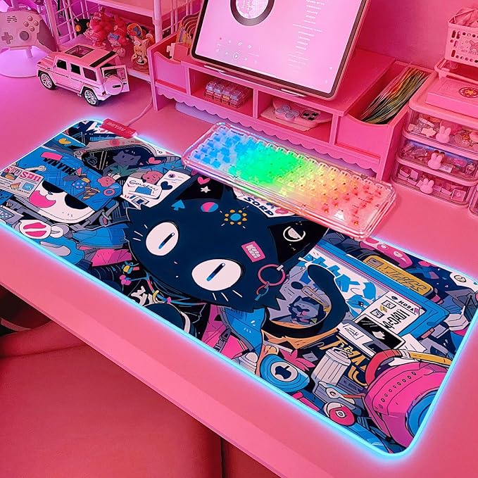 JMIYAV Pink RGB Gaming Mouse Pad 31.5x12 Inch PC XL Large Extended Glowing Led Light Up Desk Pad Non-Slip Rubber Base Computer Cute Mousepad Mat Desk Accessories Gaming Setup 102
