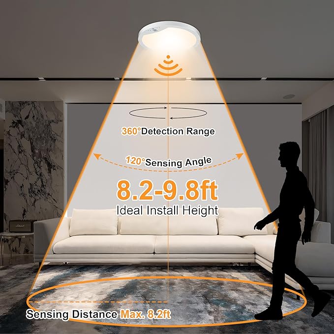 2-Pack Motion Sensor Ceiling Lights Hard-Wired, 9Inch Indoor Motion Activated LED Ceiling Light Fixtures with 3 Modes, Flush Mount Lights for Closet Stairwell Hallway, NOT Battery Operated, 3000K