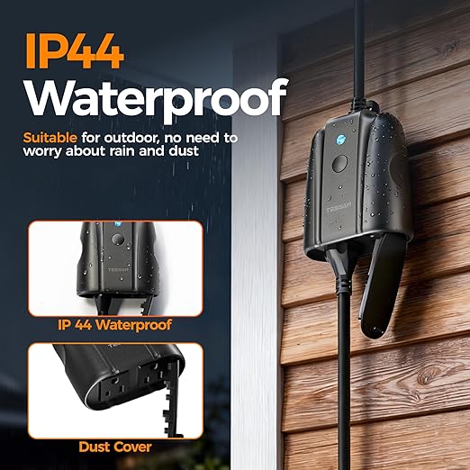 Outdoor Smart Plug Waterproof, TESSAN Smart WiFi Outlet Compatible with Alexa, Google Assistant, 2 Individual Sockets Outside Power Strip with Switch, 2.4GHz Wi-Fi Only, for Lights and 2HP Pool Pump
