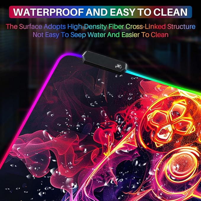 XL RGB Gaming Mouse Pad with 14 Light Modes - Light Up Gamer Mouse Pad,31.5 x 11.8in Non-Slip Gamepad Style Led Large Gamer Mousepad,Black Long Glowing Gaming Accessories for Desk, Waterproof