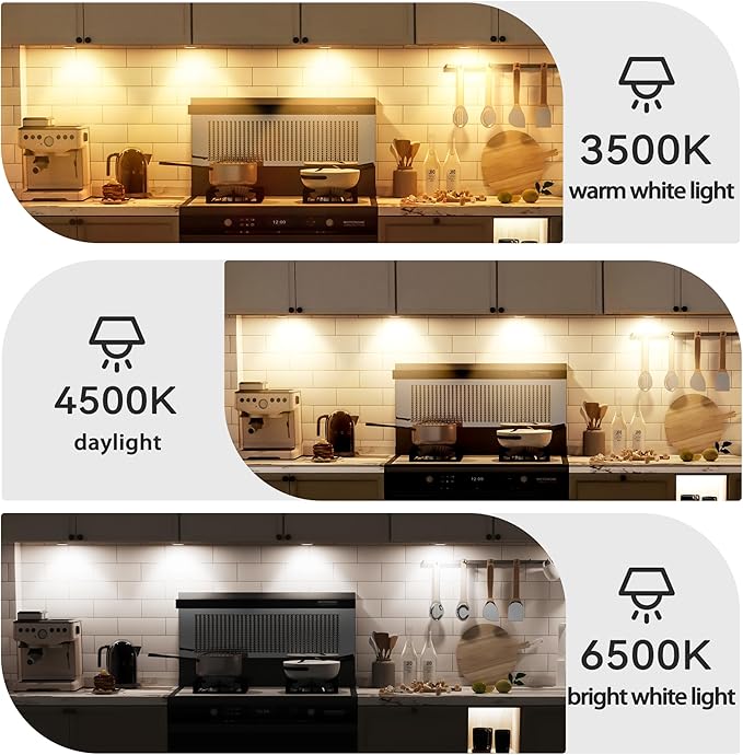 Motion Sensor Under Cabinet Light, 3 Color Kitchen LED Cabinet Light USB Powered, 3500K-6500K Indoor Motion Sensor Light for Kitchen, Closet, Counter, Hallway