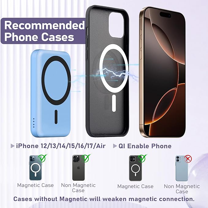 Smtcsl 3 in 1 Wireless Charging Station: 5000mAh Removable Power Bank Charger Stand for Phone/Watch/Air Pods - Portable Magnetic Battery Pack for Air 17 16 15 14 13 12 Series Blue
