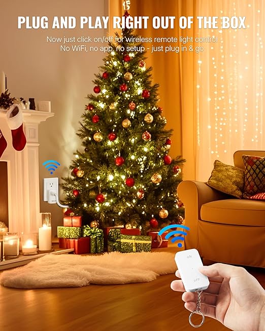 Remote Control Outlet with Two Switches, WILAWELS Wireless Light Switch with Magnetic Base, On Off Remote Outlet Switch, 100ft RF Range, 15A/1875W, Pre-Programmed, FCC Listed W10RC2106