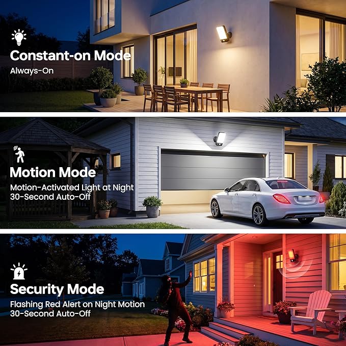 ropelux Motion Sensor Outdoor Lights, 800LM Super Bright Rechargeable Motion Sensor Light, 3CCT Dimmable 3 Modes Remote Control, Waterproof Battery Operated Security Lights for Porch Garage Patio 1PC