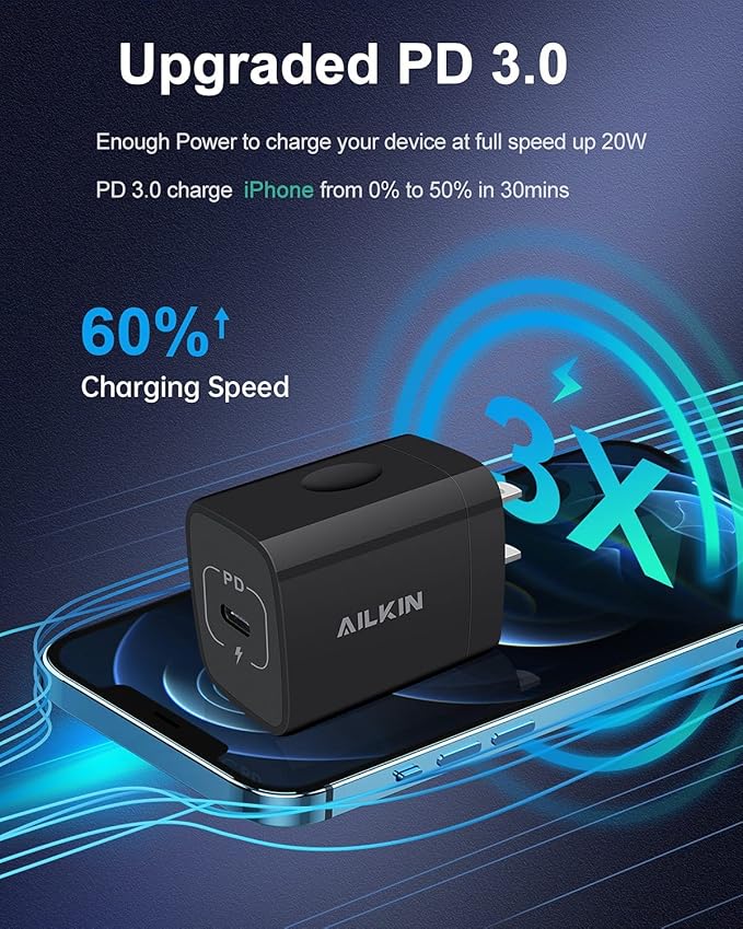 iPhone 17 16e USB C Wall Charger Adapter [60W/6FT] USB Type-C to USB-C Cable, Fast Charging 3.0 Block Plug Cube Brick Box, Android USBC to C Phone Power Charger Cord for iPhone 16e 16 Pro Max Plus 15