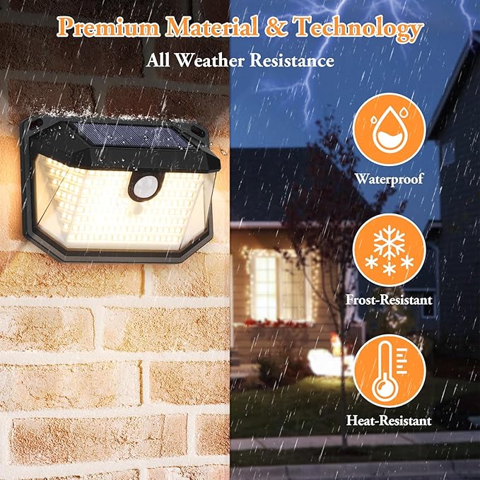 Brightever Solar Outdoor Lights, 4-Pack 178 LEDs Motion Sensor Wall Light with 270° Wide Angle & 3 Modes, Waterproof 3000K Solar Powered Security Light for Patio Garden Garage Front Door