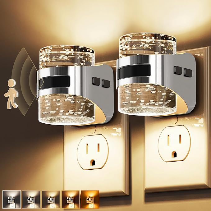 L LOHAS LED Motion Sensor Night Light, 2 Pack 5CCT Color Temperature Change Night-Light,Bubble Night Lights Plug into Wall,Dimmable Nightlights with Dusk to Dawn Sensor for Rooms Bathroom Hallway
