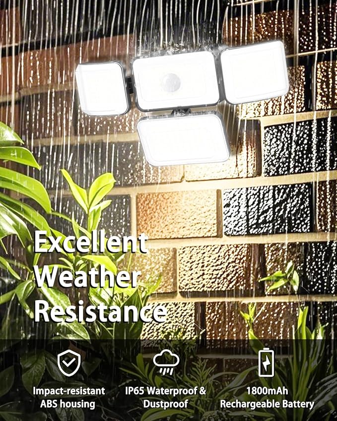 CLAONER Solar Outdoor Lights Motion Sensor 3500LM 288 LED Solar Security Lights with Remote Control IP67 Waterproof 4 Heads Solar Flood Lights with 16.4ft Cable 4 Modes Wall Lights(2 Pack)