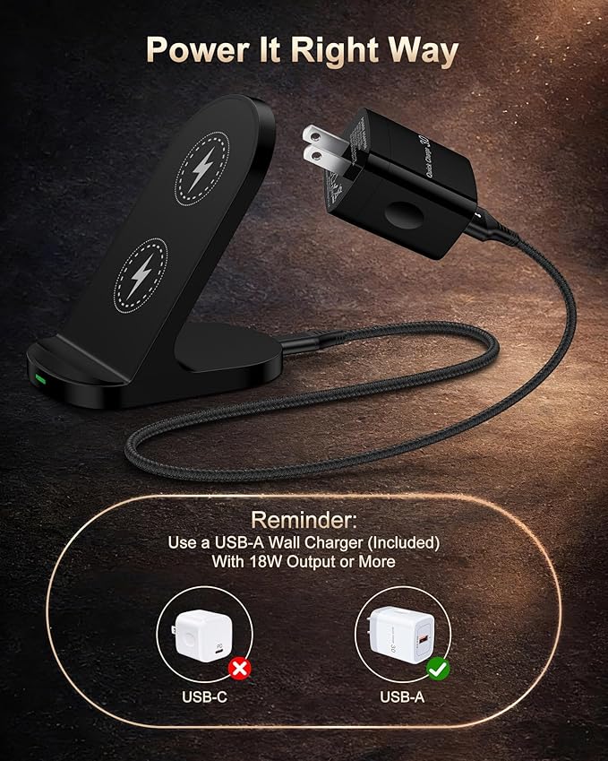 15W Wireless Charger Stand for Samsung Galaxy S26 S25 S24 Ultra S23 Plus, Fast Charging Station with QC 3.0 Adapter, Qi-Certified Phone Charger Stand for Galaxy Z Fold 7/6, iPhone 17 16, Google Pixel