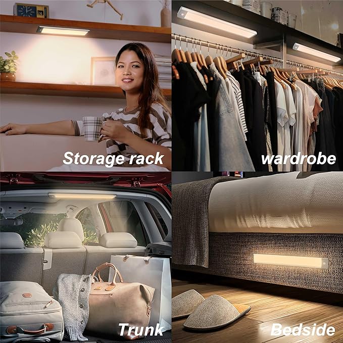 LEPOTEC 30 LED Under Counter Lighting, Motion Kitchen Cabinet Light, Battery Operated Closet Lights Pantry Light, Rechargeable Wireless Campervan Night Light,Warm White (7.8inch-30LED-1 Pack)
