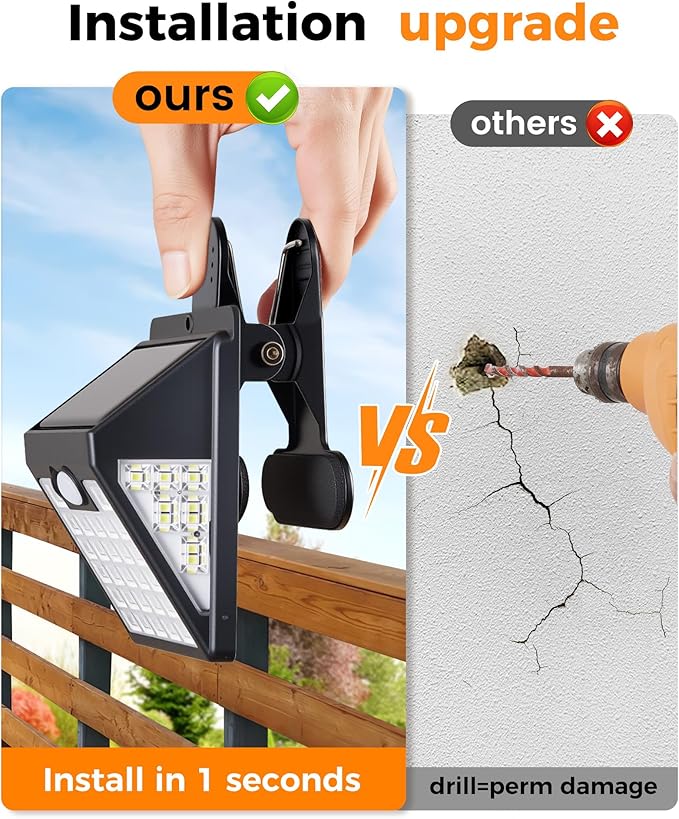 Clip On Solar Lights Outdoor,Motion Sensor Outdoor Lights, 72LEDs 600LM Clip on Solar Fence Lights Outdoor Waterproof LED,Solar Lights for Wall Fence,Deck, Gutter,Camping (4, Black)