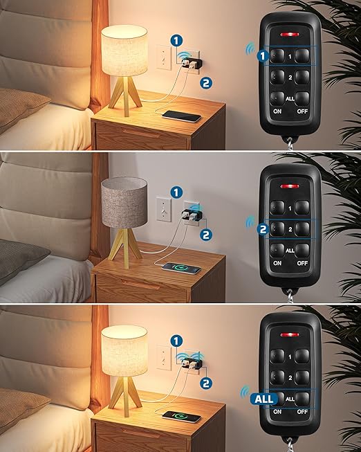 DEWENWILS Indoor Remote Control Outlet, 2 Independent Control & Dual-Controlled, 15A/1875W Remote Light Switch, 100FT Range, Remote Outlet Switch for Lamp,Light, Black