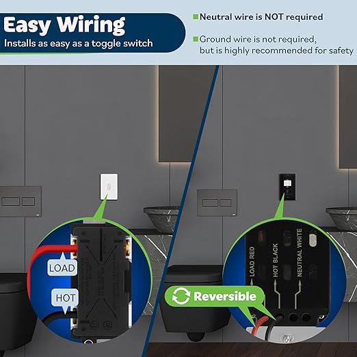 TOPGREENER Occupancy/Vacancy PIR Motion Sensor Light Switch, Learning Function, No Neutral No Ground Required, 200W Incandescent / 150W LED Load, UL Listed, Wall Plate Included, Black, 4 Pack