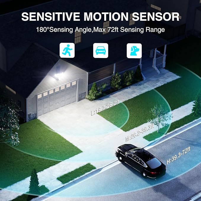 Abovizo 85W LED Security Lights Motion Sensor Light Outdoor, 8500LM Dusk to Dawn, IP65 Waterproof, 6500K, 3 Head Motion Detected Flood Light, Floodlight for Outside, Garage, Yard, Porch (White)