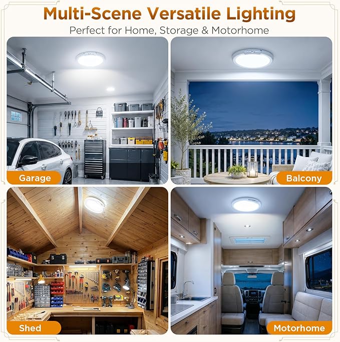 Rechargeable Ceiling Light 2 Pack, Magnetic Motion Sensor Ceiling Lights With 3 Color Remote, Wireless Battery Operated Dimmable Led Ceiling Lights for Closet Shower Stairs Hallway Shed Pantry Laundry
