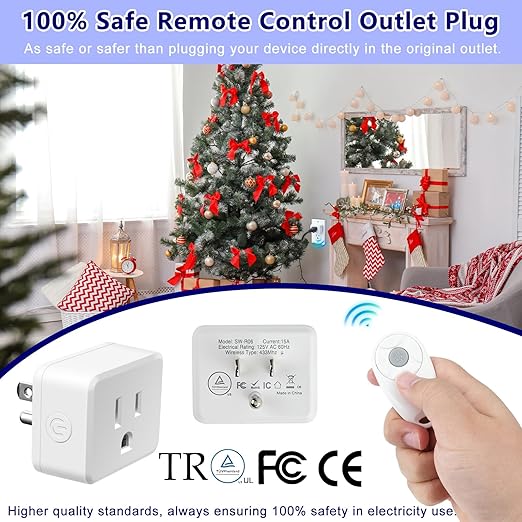 Greencycle Remote Control Outlet,Wireless Light Switch and 3 Outlet Plugs,Remote Outlets Switch,No Wiring Needed,500ft Range Coverage,15A/1500W for Lamps,Fans,TV,FCC Certified, White