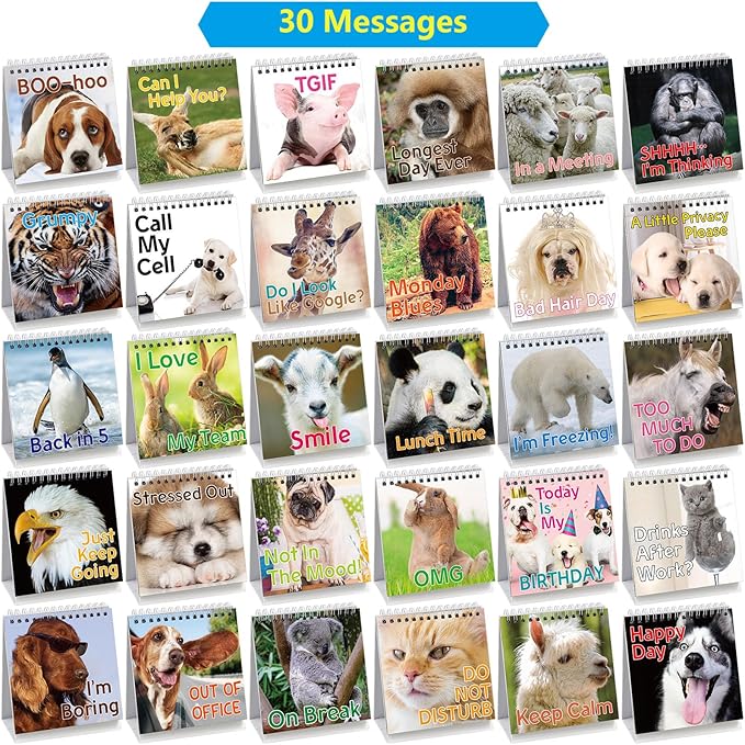 Fancy Land Funny Animal Desk Signs - 30 Flip-Over Messages - Office Desk Accessories - Plastic - 5 Inches x 5.7 Inches