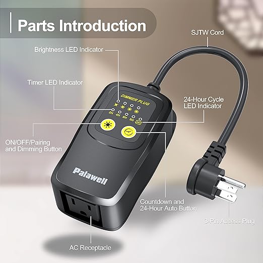 Outdoor Dimmer for String Lights – 560W Dimmer Plug with Daily Timer & Memory, IP65 Waterproof Plug in Dimmer Switch with 100FT Remote & Backup Button for Patio Lights, Backyard Party & Holiday Decor