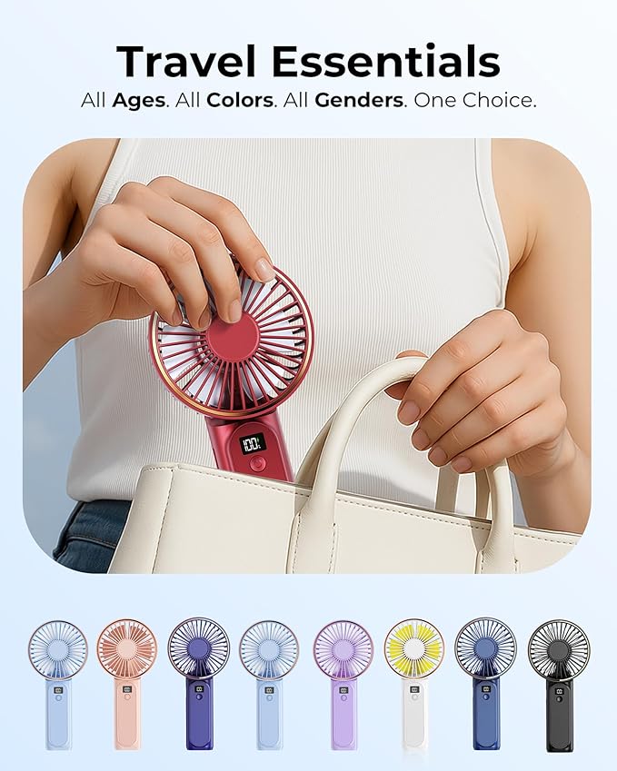 Portable Handheld Fan, 4000mAh, 180 Adjustable, 6 Speed Wind, Display Electricity in Real Time, USB Rechargeable Foldable Personal Fan