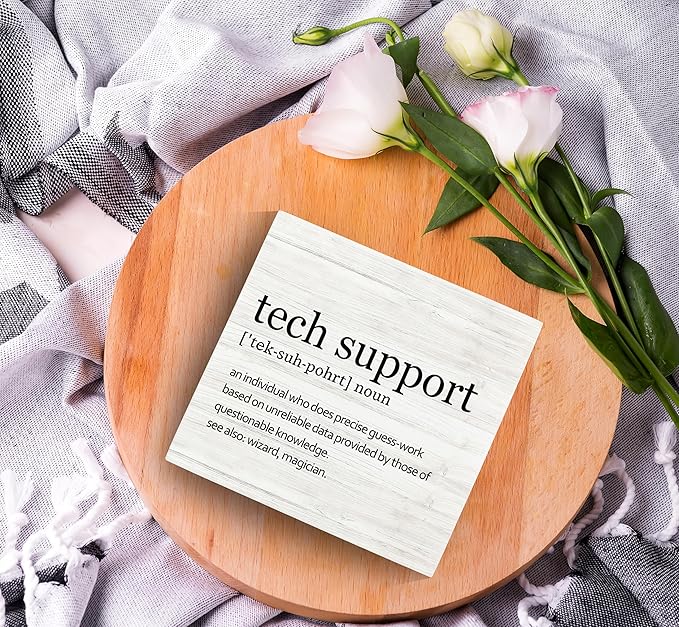 SRADMO Tech Support Office Wood Box Sign Desk Decor, Gifts For It Men, Desk Decorations Office, It Gifts Wooden Box Sign Decoration, Tech Support Table Shelf Decor