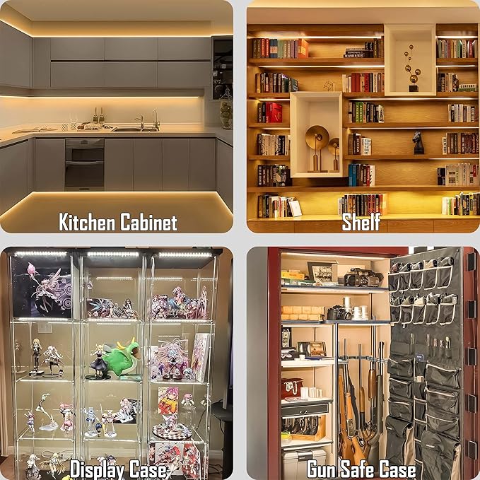 Motion Sensor Under Cabinet Lights, Plug in, Seamlessly Linkable, 6 Pcs 12 Inch Under Counter Lighting Bars for Kitchen, Closet, Gun Safe, Shelf, Display Case, LED 5000k Daylight