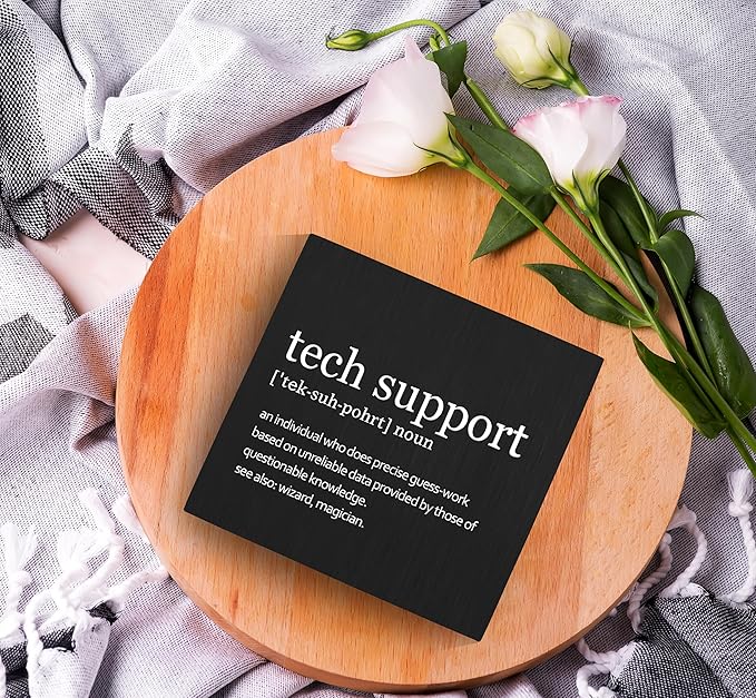SRADMO Tech Support Office Wood Box Sign Desk Decor 6x6, Gifts For It Men, Desk Decorations Office, It Gifts Wooden Box Sign Decoration, Tech Support Table Shelf Decor (Black) Decorative Accessories
