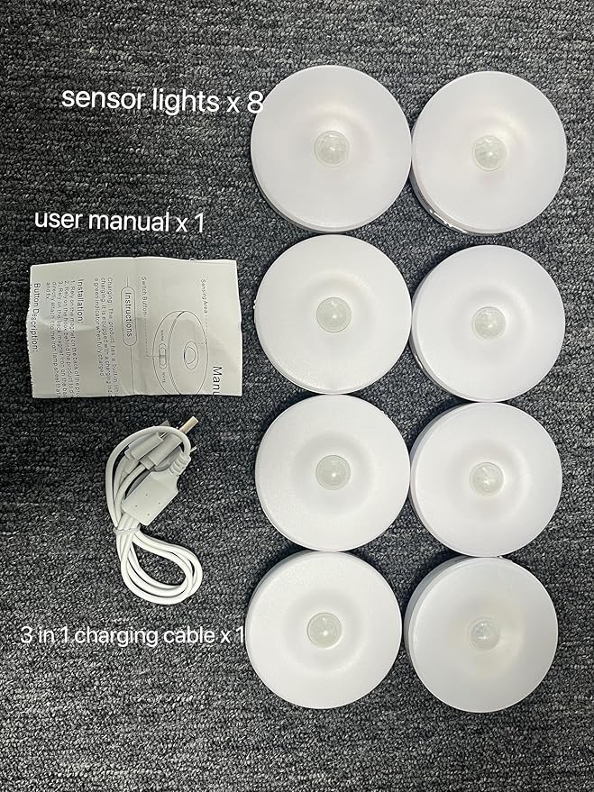 Homelist 8 Pack Motion Sensor Lights Indoor, Rechargeable Wireless LED Puck Lights, Battery Operated Motion Sensor Night Light for Closet, Stairs, Kitchen, Cabinet, Toilet