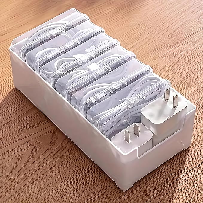11 Box Cable Organizer Storage Box, Desktop Cable Management with Switch, Power Cord Organizer for Office,Home,Desk Accessories Storage Stationery Supplies and Accessories（Clear） (11 Box)