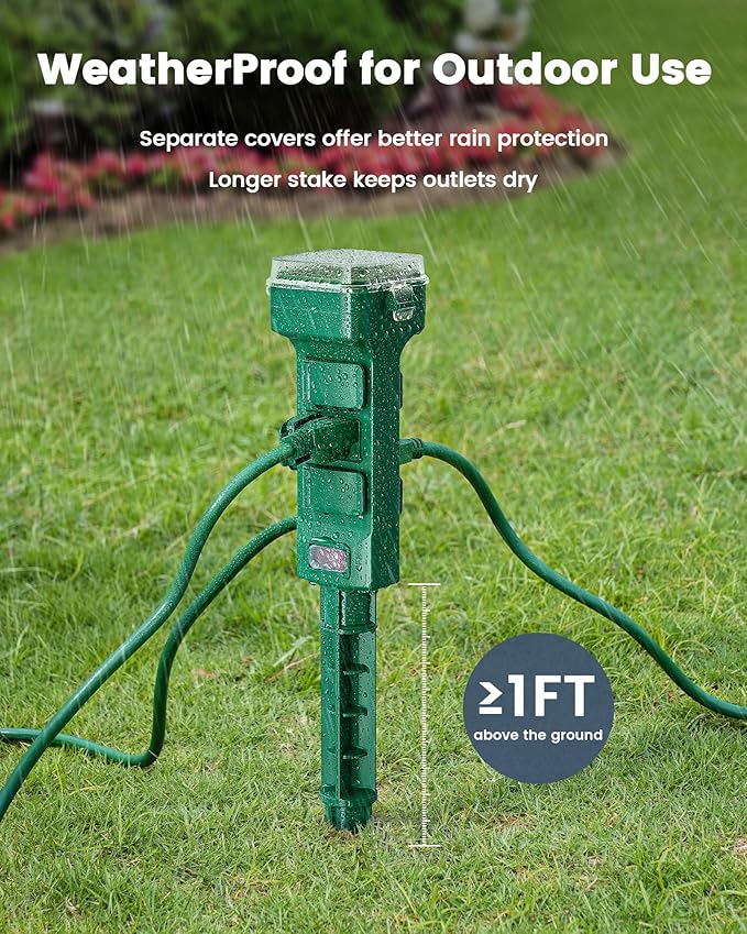 SURAIELEC Outdoor Power Stake, Smart WiFi Light Timer with 6 Electrical Outlets, 6FT Power Strip, Weatherproof for Patio, Outdoor Lights, Christmas Decoration, Compatible with Alexa/Google Assistant