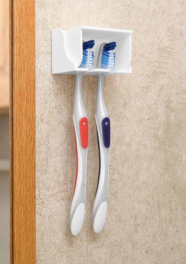 Camco Pop-A-Toothbrush Bathroom Organizer | Features Protective Cover & Vented Design for Quick Drying | Great Addition to Bathroom Accessories, Bathroom Storage & More | Fits 2 Toothbrushes (57203)