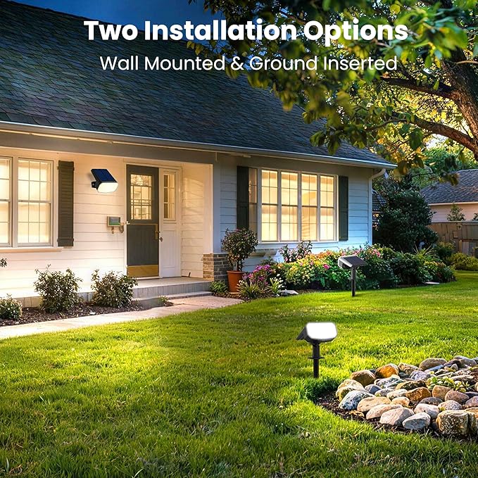 Solar Spotlights, Super Bright LED, 2 CCT Warm & Cool Light, Solarspot Lights for Outside Landscape Auto On/Off -2 Pack