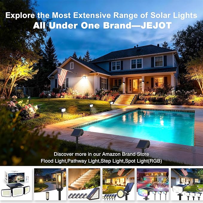 Solar Security Light Outdoor Super Bright LED, Motion Sensor Flood Light, 3 Heads 270° Wide Angle,Remote Control, IP65 Waterproof, 3 Modes (4 Packs)