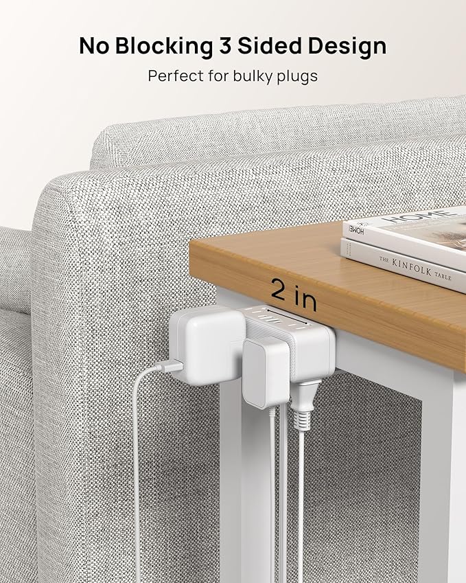 TROND Small Footprint Desk Clamp Power Strip USB C PD 20W, Flat Plug Extension Cord 10ft, 3 Sided 6 Outlets, 4 USB, 900J Surge Protection, Fit 2.16" Tabletop Edge, Home Office Desk Accessories, White