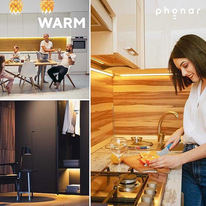 phonar 2-Pack 24 Inches Under Cabinet Lighting LED Lamps for Kitchen, Closet, Variable Color LED Under Counter Lighting Motion Sensor with Plug-in Installation LED Lighting for Wardrobe