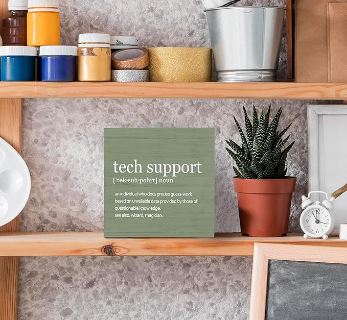 SRADMO Tech Support Office Wood Box Sign Desk Decor, Tech Support Gifts, Gifts For It Tech Guys, Desk Decorations Office, It Tech Gifts Wooden Box Sign Decoration, Tech Support Table Decor(Green)
