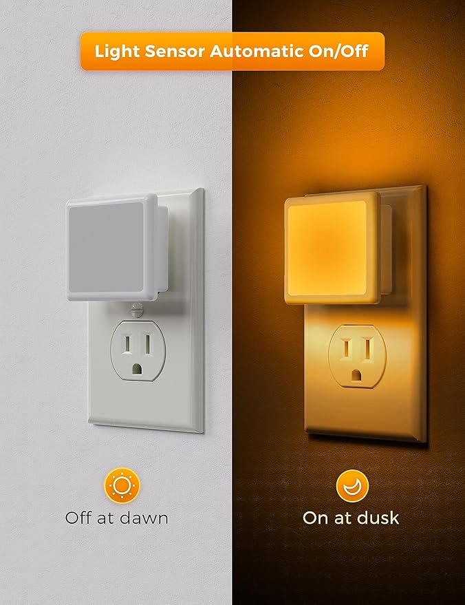 L LOHAS LED Night Lights Plug into Wall,[6-Pack] Plug in Night Light,Dusk to Dawn Sensor, 1800K Amber Light,0.3W Bright Nightlight Auto-On/Off for Adults Bedroom Bathroom Hallway Halloween