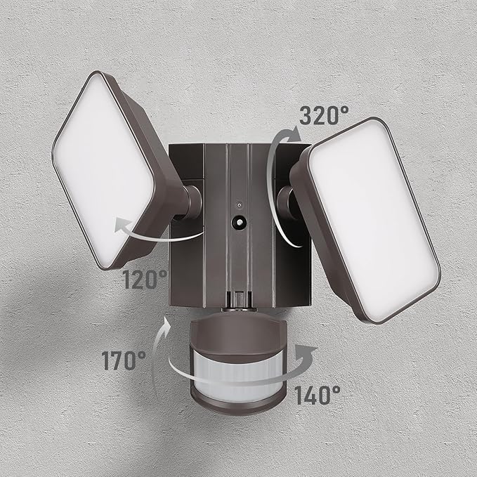 LEONLITE 28W LED Security Light with GFCI Outlets, Motion Sensor & Dusk to Dawn Flood Lights Outdoor, Adjustable 2-Head, Wet Location, 5000K Daylight, ETL Listed, Bronze