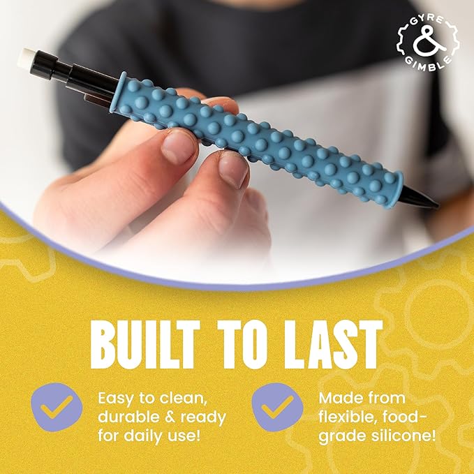 Gyre & Gimble Pencil Gidgets – Textured Silicone Pencil Sleeve for Quiet Fidgeting – Transform Your Mechanical Pencil into a Sensory ADHD Tool for Kids and Adults – 4 Sleeves & 2 Pencils