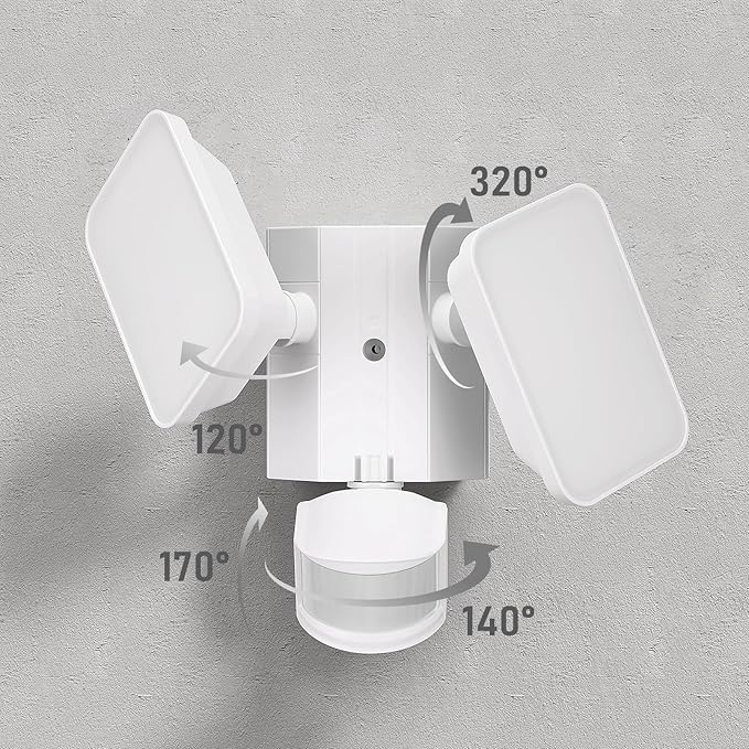 LEONLITE 28W LED Security Light with GFCI Outlets, Motion Sensor & Dusk to Dawn Flood Lights Outdoor, Adjustable 2-Head, Wet Location, 5000K Daylight, ETL Listed, White