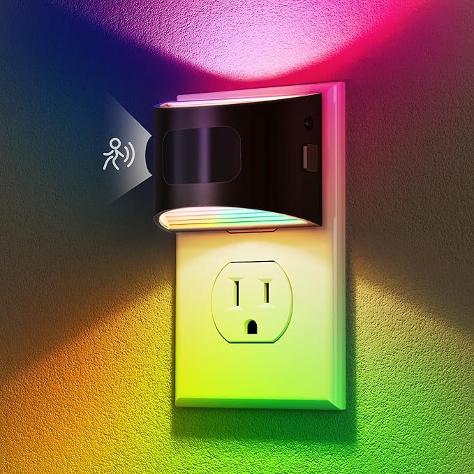 DORESshop LED Night Light[2 Pack], Night Lights Plug into Wall, 8-Color RGB LED Nightlight with Motion Sensor, Dusk to Dawn Sensor, Nightlights for Adults, Bedroom, Bathroom, Hallway