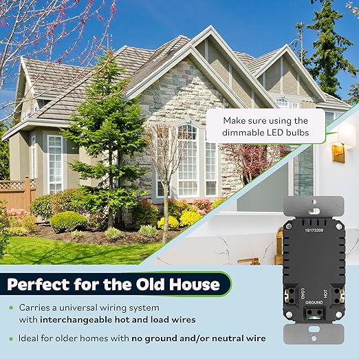 TOPGREENER Motion Sensor Light Switch, Occupancy & Vacancy Motion Sensor Switch, 𝐎𝐩𝐞𝐫𝐚𝐛𝐥𝐞 𝐖𝐢𝐭𝐡𝐨𝐮𝐭 𝐆𝐫𝐨𝐮𝐧𝐝 𝐖𝐢𝐫𝐞, No Neutral Wire, Single Pole, TDOS5-HL-GD, Gold