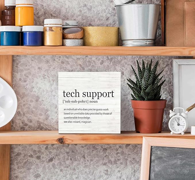SRADMO Tech Support Office Wood Box Sign Desk Decor, Gifts for IT Guys, Desk Decorations, Wooden Box Sign Decoration, Shelf Table Decor