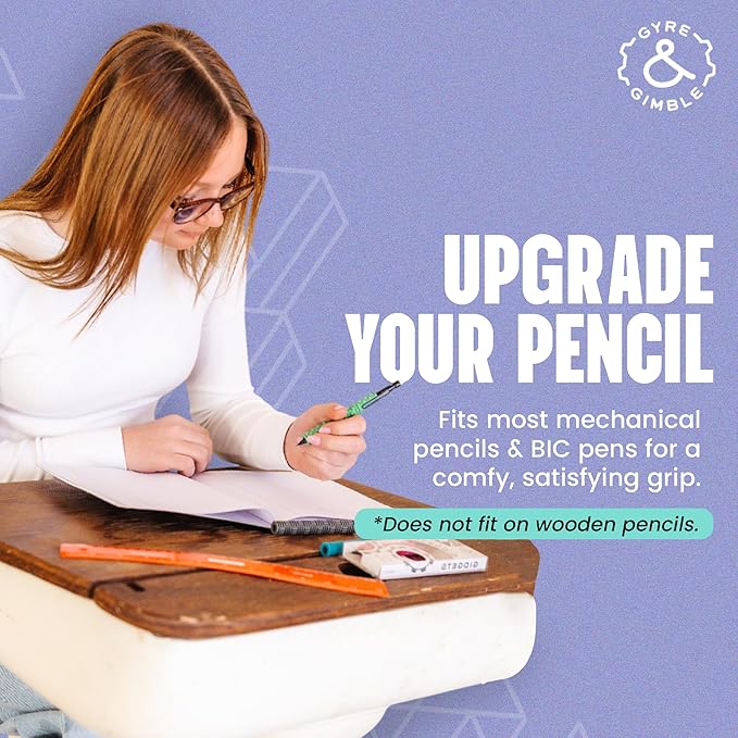 Gyre & Gimble Pencil Gidgets – Textured Silicone Pencil Sleeve for Quiet Fidgeting – Transform Your Mechanical Pencil into a Sensory ADHD Tool for Kids and Adults – 4 Sleeves & 2 Pencils