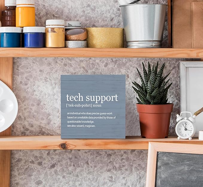 SRADMO Tech Support Office Wood Box Sign Desk Decor, Tech Support Gifts, Gifts For It Tech Guys, Desk Decorations Office, It Tech Gifts Wooden Box Sign Decoration, Tech Support Table Decor(Blue)