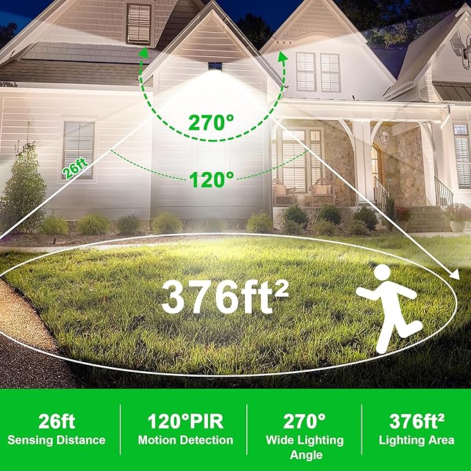 Solar Lights Outdoor, 72 LED Motion Sensor Wall Light, IP65 Waterproof and 3 Lighting Modes, Solar Powered Security Wireless Light Outside for Patio, Garden, Fence, Porch, Front Door(2 Packs)