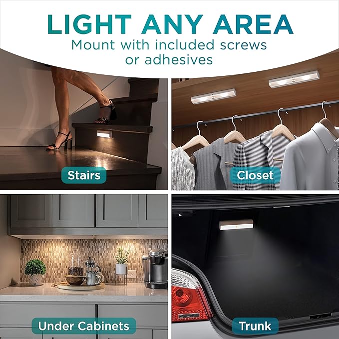 Brilliant Evolution Wireless LED Stair Lights 6 Pack - LED Motion Sensor Light - Closet Battery-Operated Lights - Stick-On Motion-Activated Indoor Step Light - Motion Night Lighting